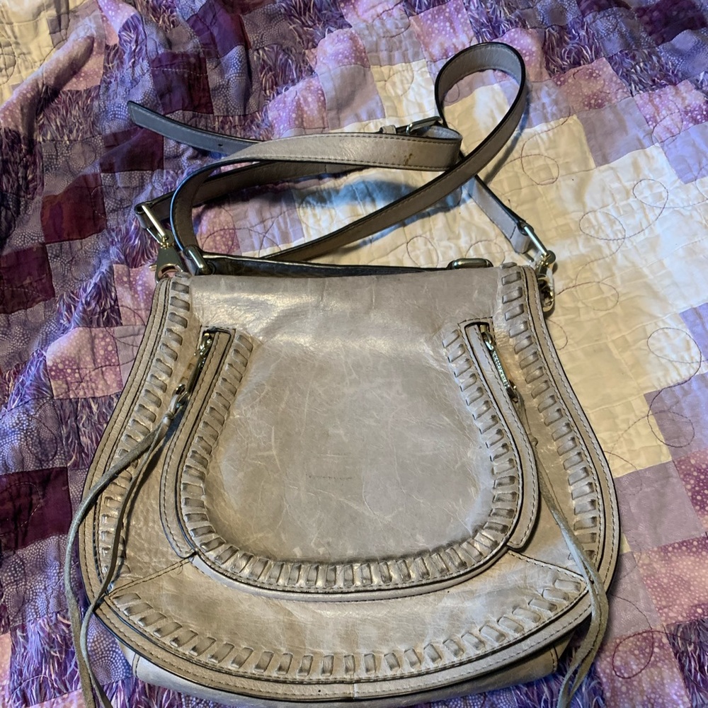 Rebecca Minkoff grey saddle bag with gold hardware
